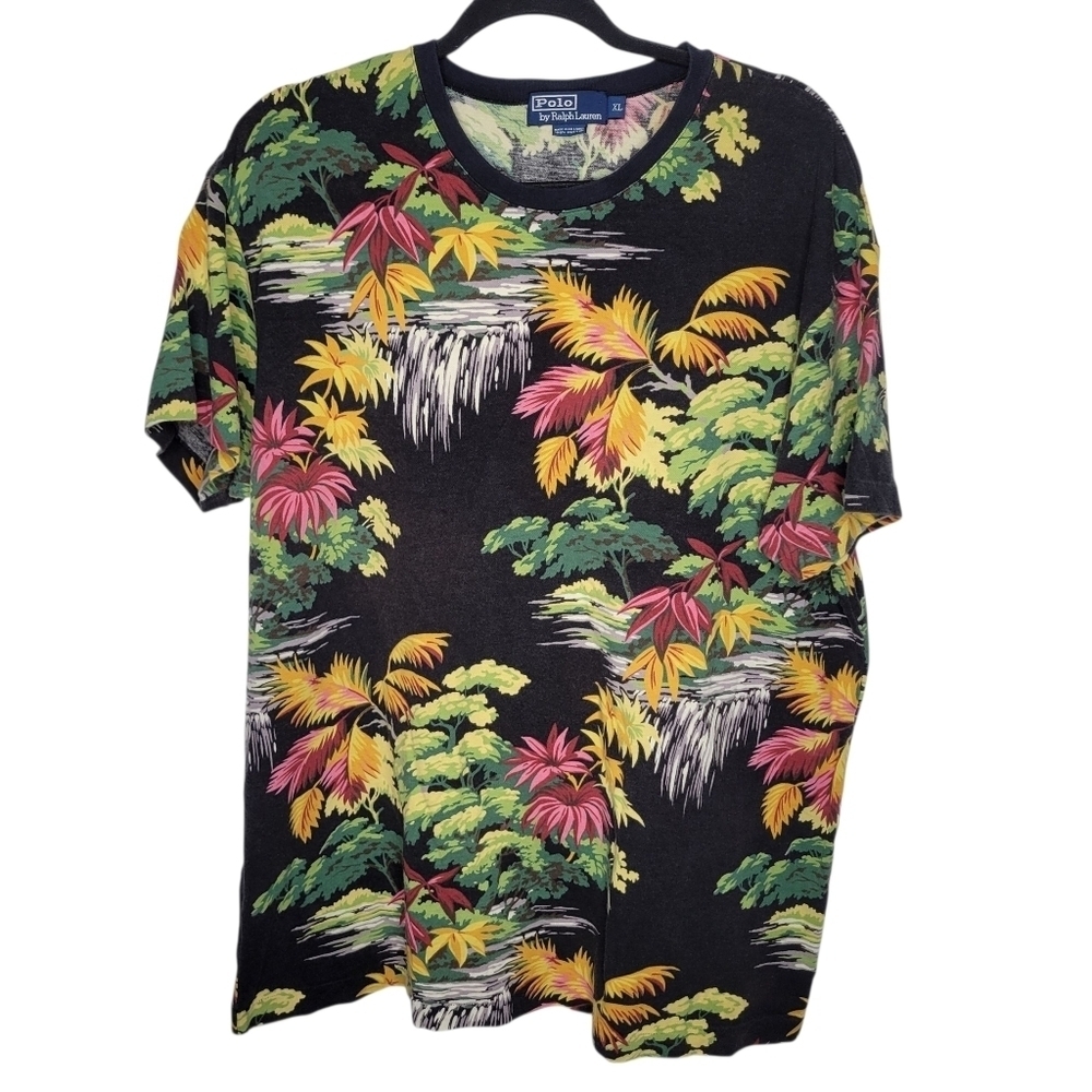Vintage Y2K Polo Ralph Lauren Tropical Forest Flowers T-Shirt Size XL AOP